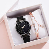 Luxury Women's Watches Bracelet Set, Elegant Magnet Buckle Ladies' Starry Sky Relogio Clocks