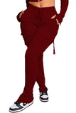 Cargo Pants with Pockets, High Waist Drawstring Wide Leg Straight Trousers for Women Overalls