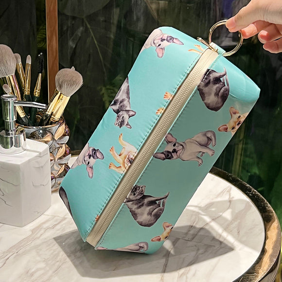 Cute Dog Pets Print Cosmetic Bag, Waterproof Makeup Travel Pouch