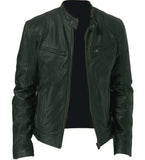 Men's PU Leather Zip-up Jacket with Stand Collar