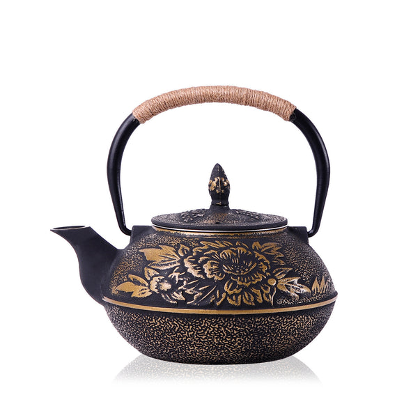 Cast Iron Peony Boiling Teapot, Pig Iron Teapot, Uncoated Tea Set