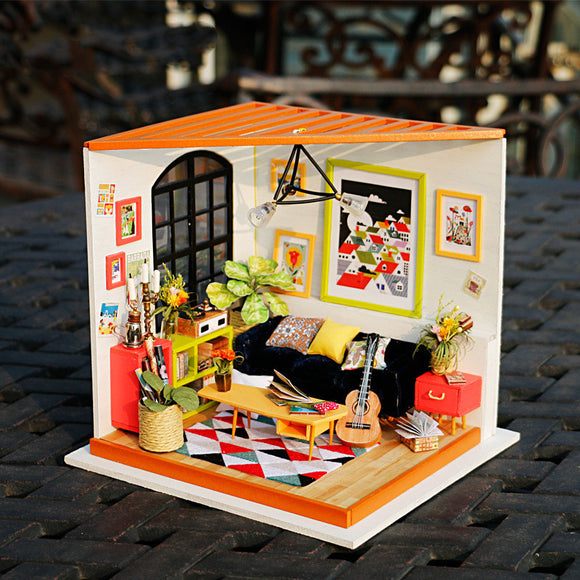 Miniature Wooden Dollhouse Kit – Sitting Room with Furniture for Children & Adults