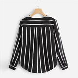 Striped Women's V-neck Long Sleeve Shirt