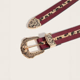 Women’s Leather Belt with Carved Buckle – Punk Fashion Waist Accessory