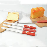 Stainless Steel Bread Knife with Red Wooden Handle – Fine-tooth Serrated Cake & Toast Slicer