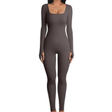 Women's Yoga Sports Fitness Jumpsuit, Workout Long Sleeve Square Collar Clothing