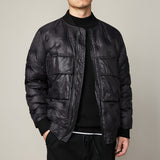 Men’s Lightweight Gray Down Jacket – Winter Baseball Collar, Warm Duck Down Coat