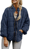 Winter Zip-up Stand Collar Coat with Pockets, Fashion Solid Color Plaid Long Sleeved Jacket, Women's Clothing