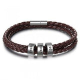 Men's Braided Genuine Leather Bracelet, Stainless Steel Beads, Charm Band for Boys