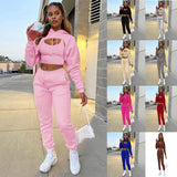Three-piece Solid Color Set – Hooded Sweatshirt, Vest and Drawstring Trousers