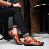Men's Closed Toe Sandals, Summer Adjustable Slides Slippers, Fashion Beach Shoes