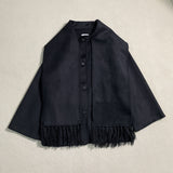 New Wool-blend Autumn/Winter Tassel Scarf and Collar Loose Woolen Coat