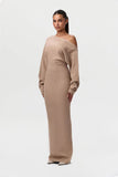 INS Sexy Off-shoulder Slim Fit Knit Long Sleeve Bodycon Maxi Dress