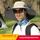 Solar Powered Wide Brim Sun Hat with Cooling Fan – USB Rechargeable Outdoor Fishing & Hiking Cap