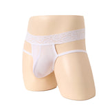 Polyester Men's Embroidered Underwear, High Waist Lace Belt Pants (Pack of 2)