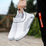 Fashion Mesh Sock Shoes with Striped Design, Men's Outdoor Breathable Slip-on Sneakers, Casual Lightweight Running Sports Boots
