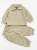 Zipper Collar Polo Shirt Leggings Casual Set