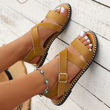 New Buckle Roman Sandals, Summer Fashion One-line Cross-strap Design Beach Shoes for Women, Low Heel Flat Slides Slippers