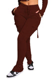 Cargo Pants with Pockets, High Waist Drawstring Wide Leg Straight Trousers for Women Overalls
