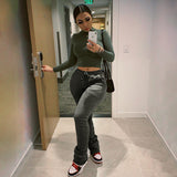 Women's Solid Lace-up High-waist Flare Pants