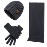 Thermal Knitting Cap, Scarf and Gloves, Three-piece Set