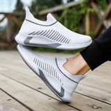 Fashion Mesh Sock Shoes with Striped Design, Men's Outdoor Breathable Slip-on Sneakers, Casual Lightweight Running Sports Boots