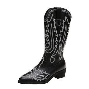 Women's Low Heel Sleeve, Western Embroidered Round Toe Boots