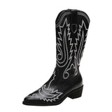 Women's Low Heel Sleeve, Western Embroidered Round Toe Boots