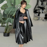 Women's Spring Two-piece Leather Skirt, Fashion Black Suit