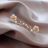 Silver Needle Petal and Pearl Earrings