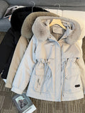 Fur Collar Fashionable All-matching Jacket, Hooded Warm Cotton-padded Coat