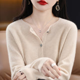 Women’s Cashmere Cardigan, O-neck Loose Fit Merino Wool Sweater – Winter Knitwear Top