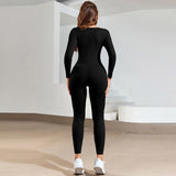 Pure Color, Tight Yoga Bodysuit, Women's Long-sleeved, Sports and Outdoor Cropped Dress