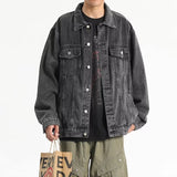 Yellow Ochre Vintage Washed Multi-pocket Denim Jacket for Men