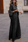 Women’s V-neck Batwing Sleeve Long Dress – Loose Fit Waist Tie Elegant Outfit