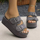 Denim Buckle Wedges or Sandals, Summer Outdoor High Heel Slippers, Thick Bottom Camouflage Shoes for Women