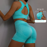 2-piece Sports Fitness Yoga Suit, Breathable Hip-lifting Shorts and Hollow-out Back Bra, Women's Clothing
