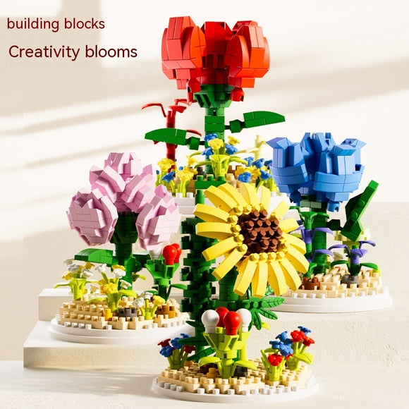 Small Particle Building Blocks Flower Toy, Assembled Gift Preserved Flower Ornaments