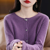 Women’s Cashmere Cardigan, O-neck Loose Fit Merino Wool Sweater – Winter Knitwear Top