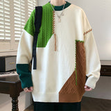 Men’s Colorblock Knit Sweater – Winter Fashion Long Sleeve Raw Look Oversized Pullover
