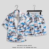Hong Kong Style Retro Short Sleeve Printed Shirt + Shorts Set