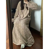 Winter Coral Fleece Sleepwear, Women's Nightgown Long Night Dress Pajamas with Pockets, Thickened Jacquard Dress Warm Home Clothes