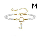 New Fashion Toggle Clasp Initial Bracelet, Women's A-Z Letter Pendant, 6mm Pearl Bracelet for Women
