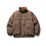 New Plaid Stand-up Collar Thermal Reversible Down Jacket for Men