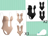 Deep V-neck Body Shaper, Backless U-plunge Thong, Waist Trainer, Clear Strap Padded Corset