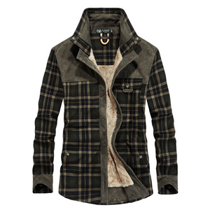 Winter Men's Thicken Warm Fleece Coats, Pure Cotton Plaid Jacket Military Style Fancy Clothing