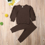 Newborn Baby Boys' Girls Ruffles Jumper, Solid Long Sleeve Sweatshirt Tops Pants, Infant Kids' 2 Pcs Outfits Clothes