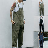 Men’s Retro Wide Leg Cargo Suspender Pants – Straight Fit Work Overalls