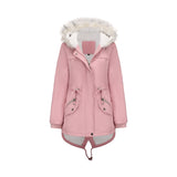 Ladies’ Warm Hooded Coat with Fur Collar and Fleece Padding
