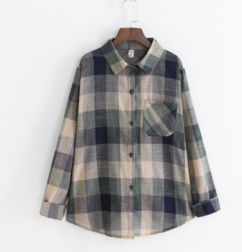 Girls' Cotton Blouses Long Sleeve Plaid Shirt